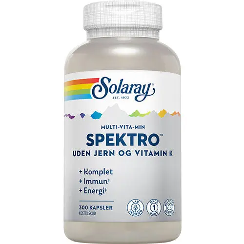 Solaray Spektro Multi-Vita-Mineral uten Jern og Vitamin K2 | 300 Kapsler