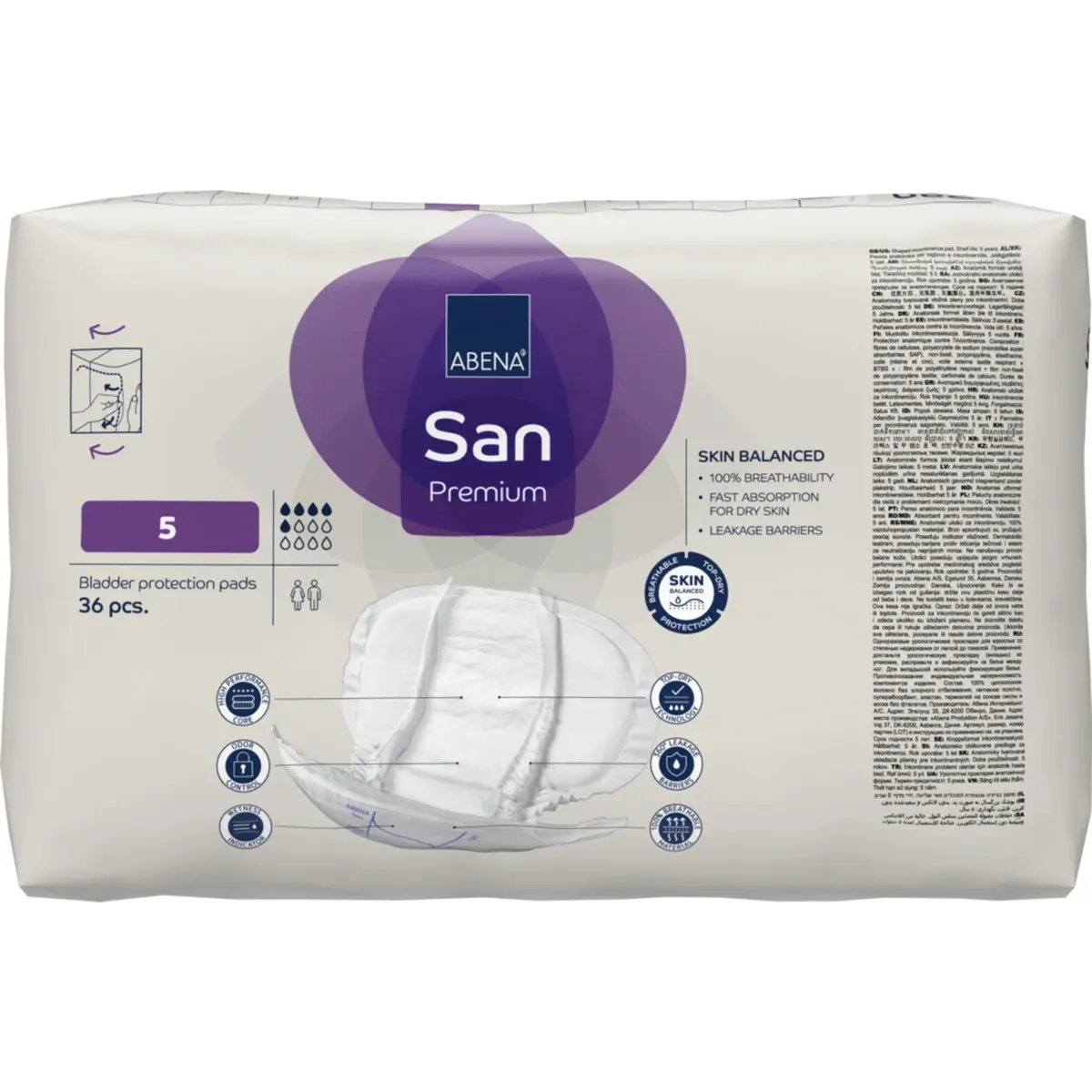Abena San 5 Kroppsformet Inkontinensbeskyttelse med teip Premium | 36 stk