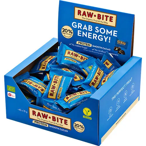 RawBite Officebox Protein Smooth Cacao 45x15g Økologisk