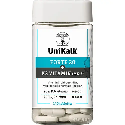 Unikalk Forte 20 + K2 Vitamin | 140 tabletter