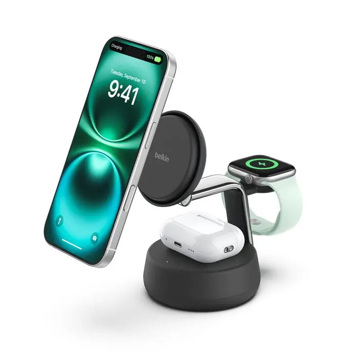 Belkin UltraCharge Pro 3-i-1 Qi2 Ladestativ - Kullsvart