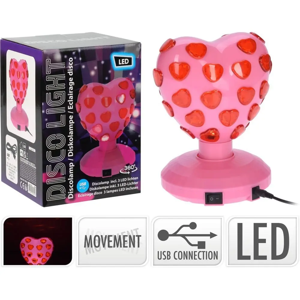Hjerteformet Diskolampe | LED 3 Lys Rosa