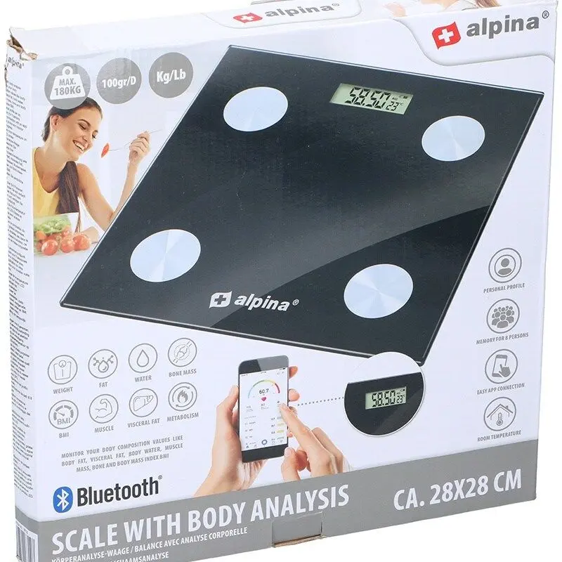 Alpina - Smart vekt med kroppsanalyse Bluetooth med App