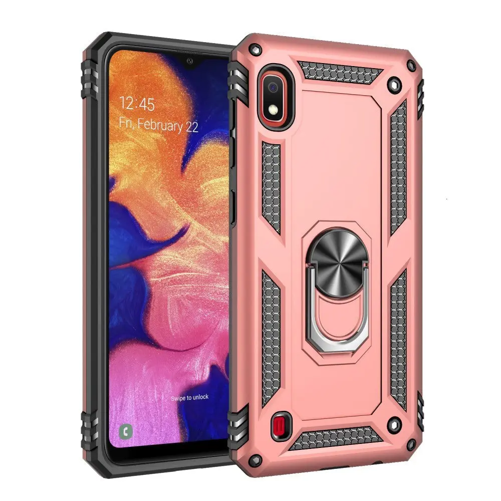 Samsung Galaxy A10 Solid Plastdeksel m. Fingerholder / Stativ - Rose Gull