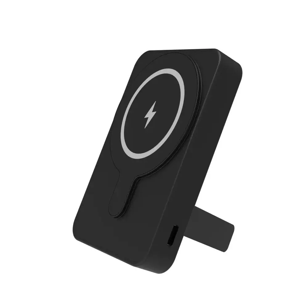 Denver PBW-5000B Magnetisk 5000 mAh PowerBank m. Kickstand - MagSafe Kompatibel - Svart