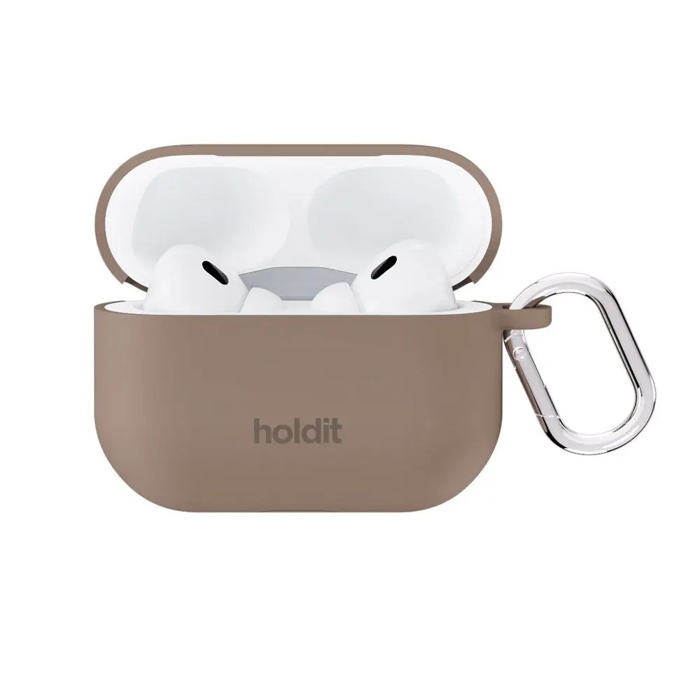 Apple AirPods Pro (1. & 2. Gen.) Holdit Silicone Case m. Karabinkrok - Mocha Brown