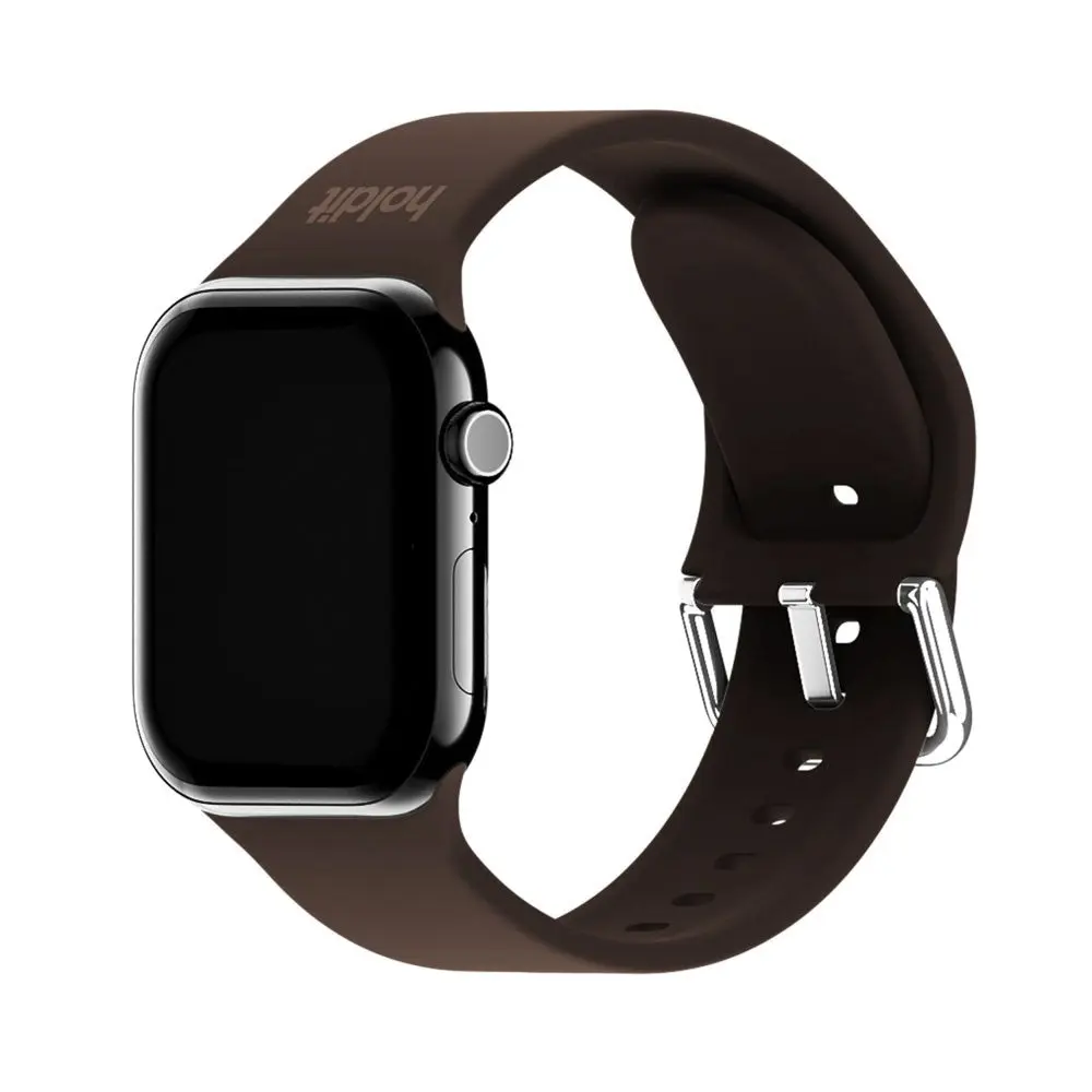 Apple Watch (38/40/SE/41/42mm) Holdit Silikon Rem m. Metallspenne - Chocolate