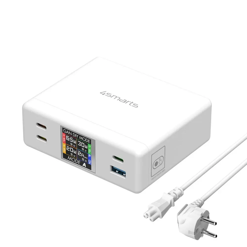4smarts GaN DIY Mode Desktop Lader - 130W / 3x USB-C & 1x USB-A - Hvit