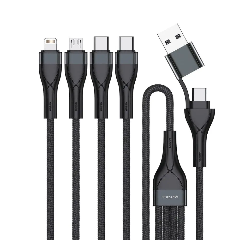 4smarts 4in2 15W Multi-Charging Kabel - 2 x USB-C / Lightning / Micro USB 120cm