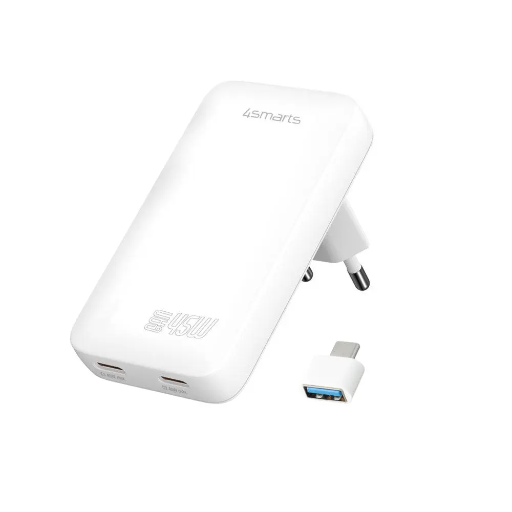 4smarts - Netzladegert FlatPlug Slim Dual 45W GaN 2C. wei