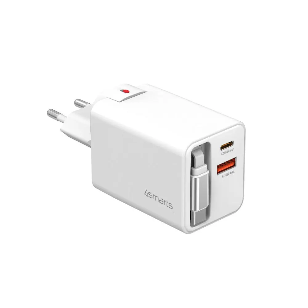 4smarts 65W Flex Jojo Vegglader med EU / US-plugg - 1 x USB-A - 1 x USB-C - 1 x USB-C Kabel