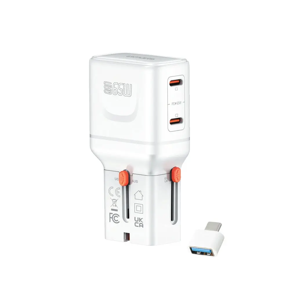 4smarts 65W Reiseadapter for EU/UK/US/AUS med 2 x USB-C & 1 x USB-A Adapter - Hvit