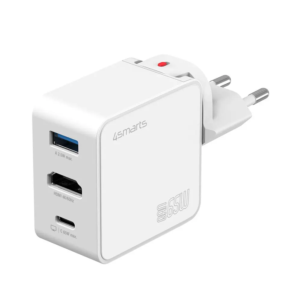 4smarts 3-i-1 HDMI Hub 65W Vegglader - Hvit