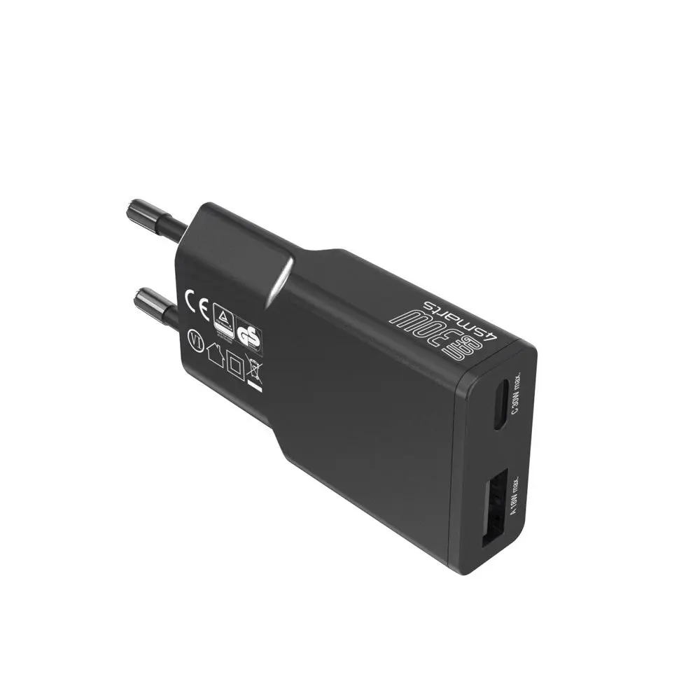 4smarts PDPlug Slim 30W Vegglader med 1 x USB-C 1 x USB-A - Svart
