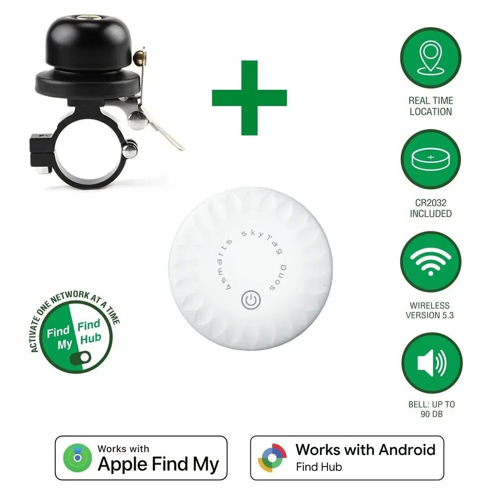 4smarts SkyTag GPS-Tracker inkl. Ringeklokke for Sykkel - Apple Find My & Android Find Hub