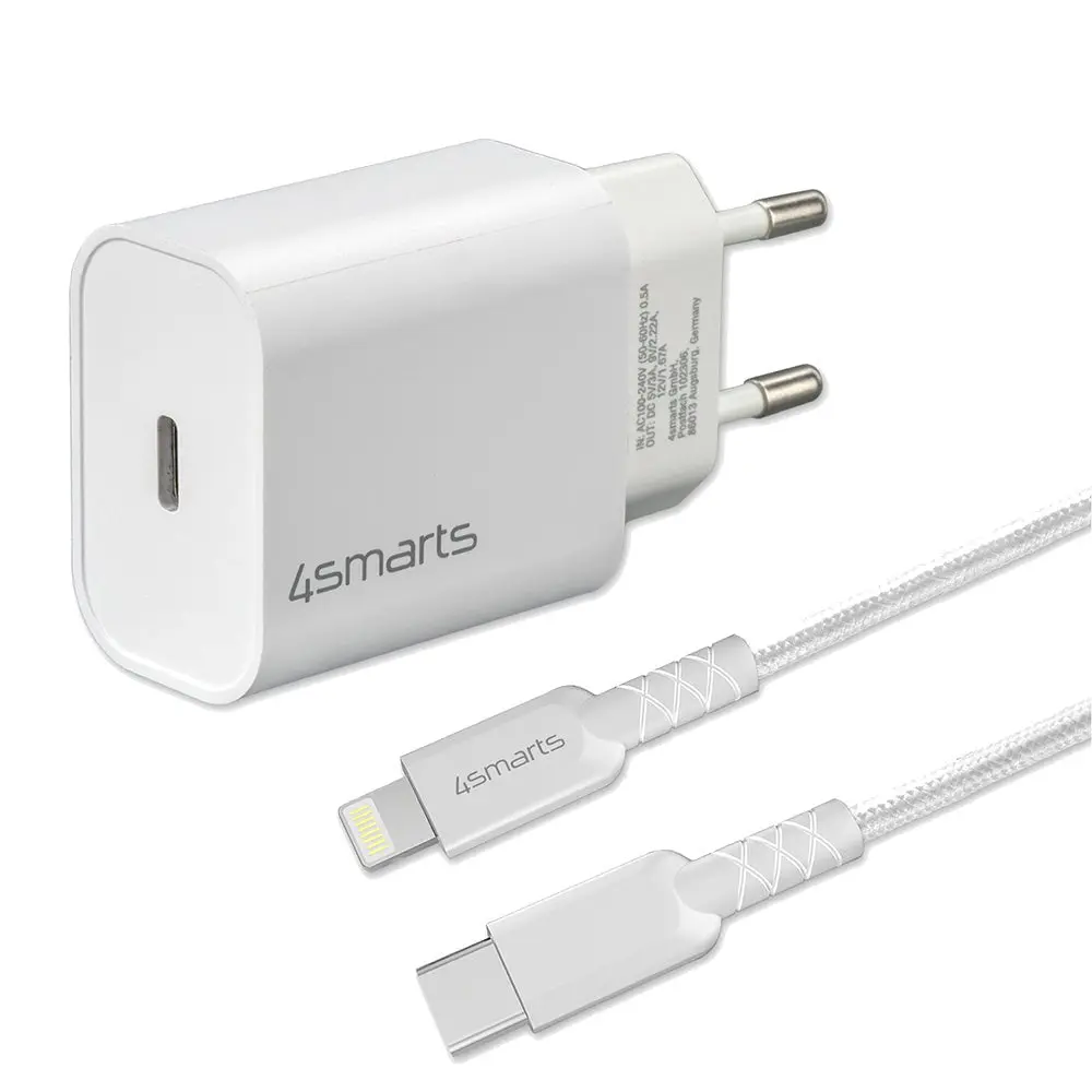4smarts VoltPlug PD 20W USB-C Vegglader med Kabel - Hvit