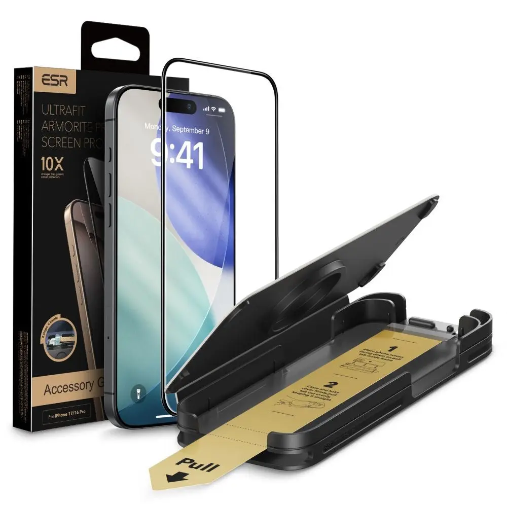 iPhone 17 / 16 Pro ESR UltraFit Armorite Pro Herdet Skjermbeskyttelsesglass - Gjennomsiktig / Svart Kant