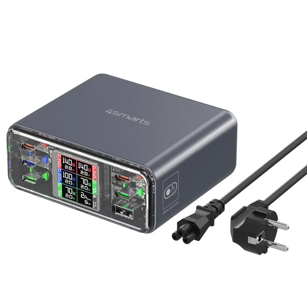 4smarts Lucid GaN DIY Bordlader - 360W / 5x USB-C & 1x USB-A - Grå