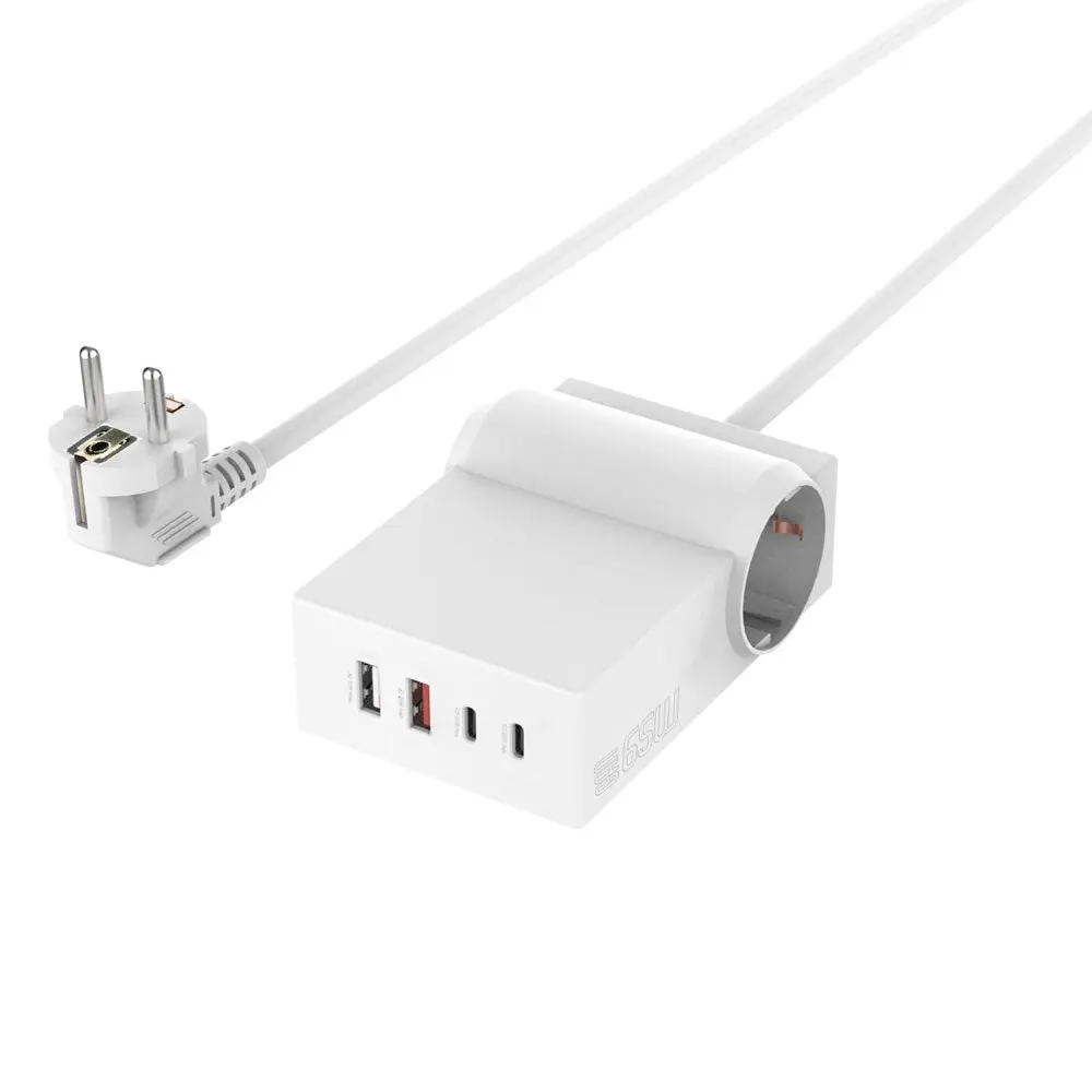 4smarts 6-i-1 GaN 65W Strømskinne m. 2x AC / 2x USB-C / 2x USB-A – Hvit