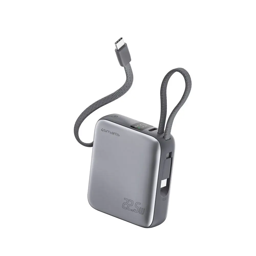 4smarts Pocket Dual Cord 22.5W PowerBank m. Innebygd USB-C Kabel - 10.000 mAh