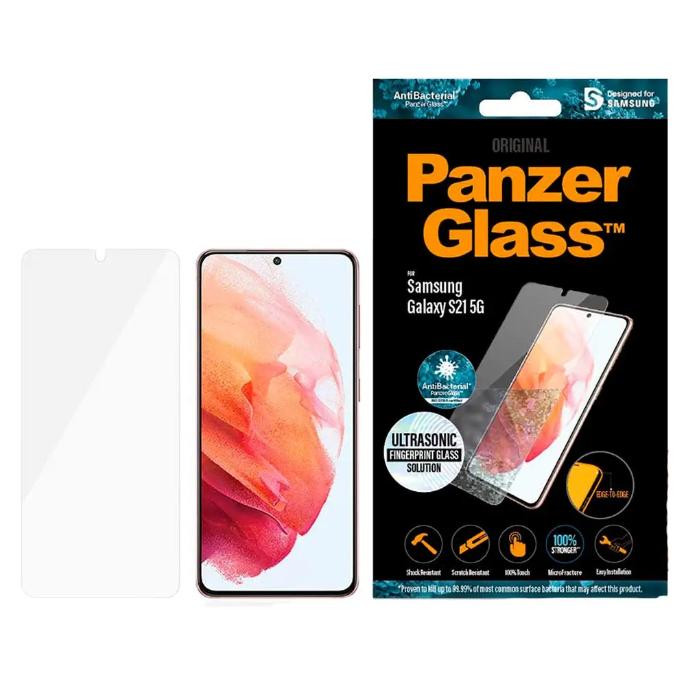 Samsung Galaxy S21 PanzerGlass AntiBacterial Edge-to-Edge Ultrasonic Fingerprint Beskyttelsesglas - Case Friendly