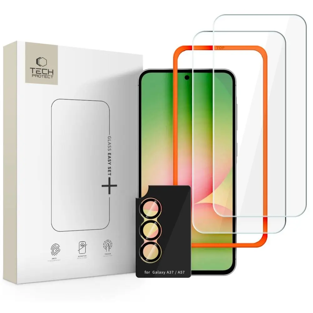Samsung Galaxy A57 Tech-Protect Easy Set+ Beskyttelsessett m. Skjermbeskyttelsesglass & Kameralinsebeskyttelsesglass - Gjennomsiktig