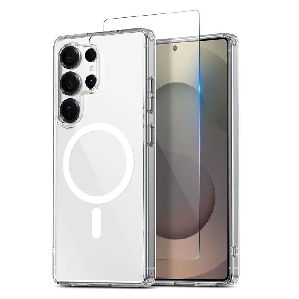 NORTHJO Samsung Galaxy S25 Ultra 360° Beskyttelsessett med Skjermbeskyttelse & Hybrid Deksel - MagSafe Kompatibel - Gjennomsiktig