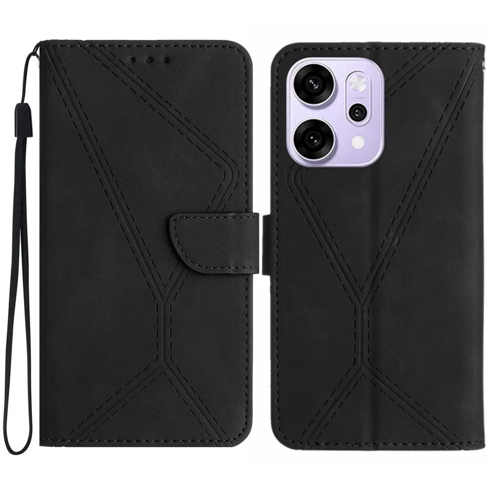 Oppo Reno14 (5G) Kunstskinn Flip Deksel med Trykk - Svart
