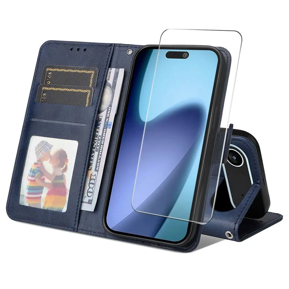 EIDERWOOD iPhone Air 2-i-1 Kunstskinn Flip Deksel med Skjermbeskyttelsesglass - Blå