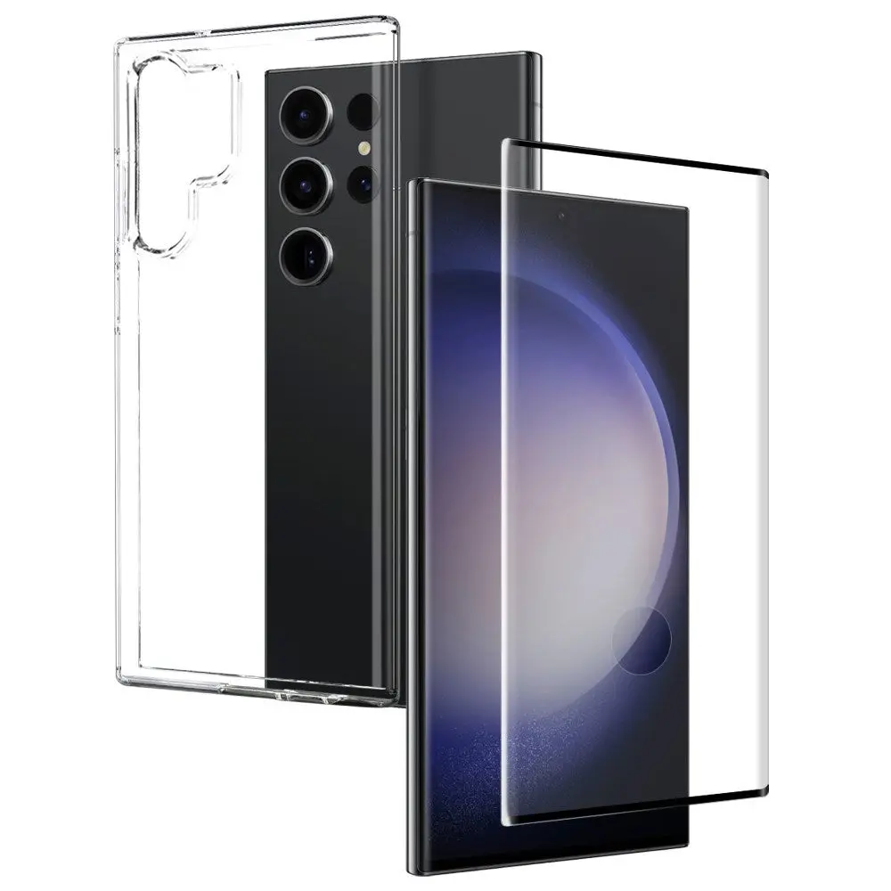 NORTHJO Samsung Galaxy S23 Ultra 2-i-1 Sett Fleksibelt Plast Deksel med Herdet Beskyttelsesglass - Gjennomsiktig