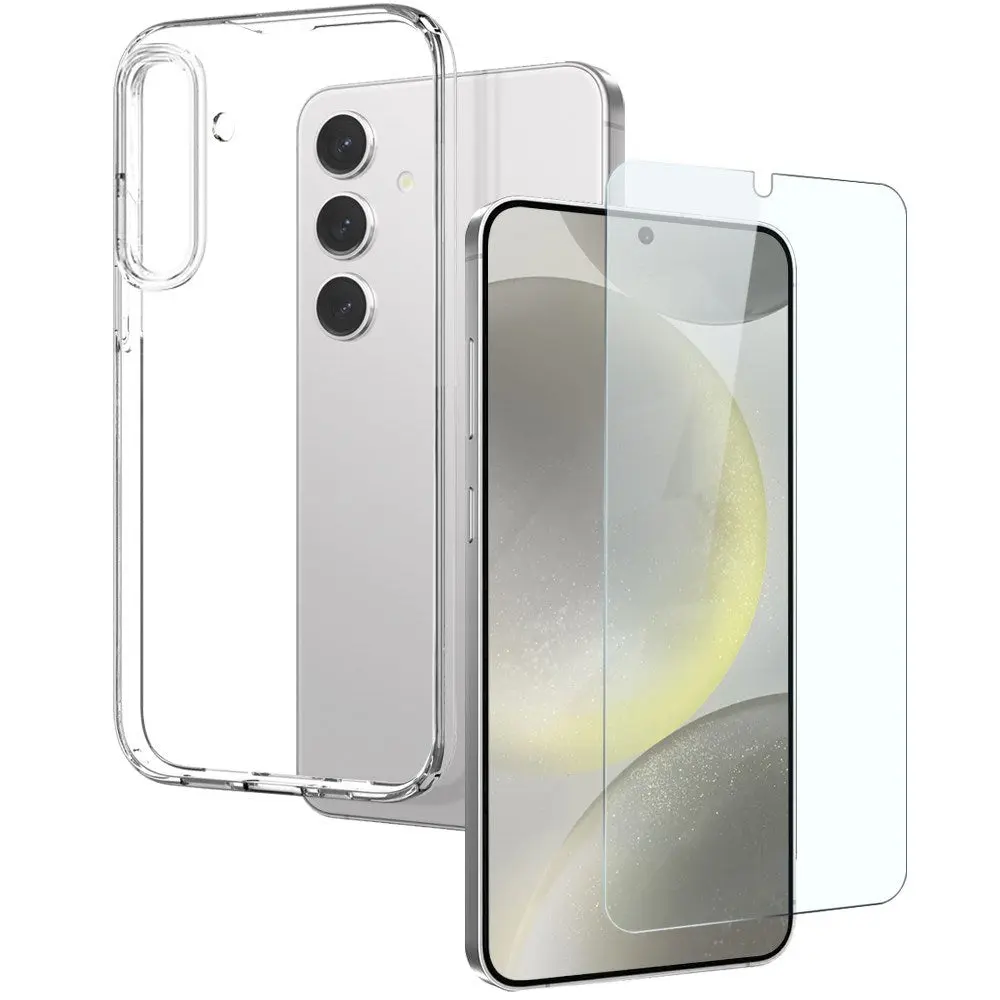 NORTHJO Samsung Galaxy S24 2-i-1 Sett Fleksibelt Plast Deksel med Herdet Beskyttelsesglass - Gjennomsiktig