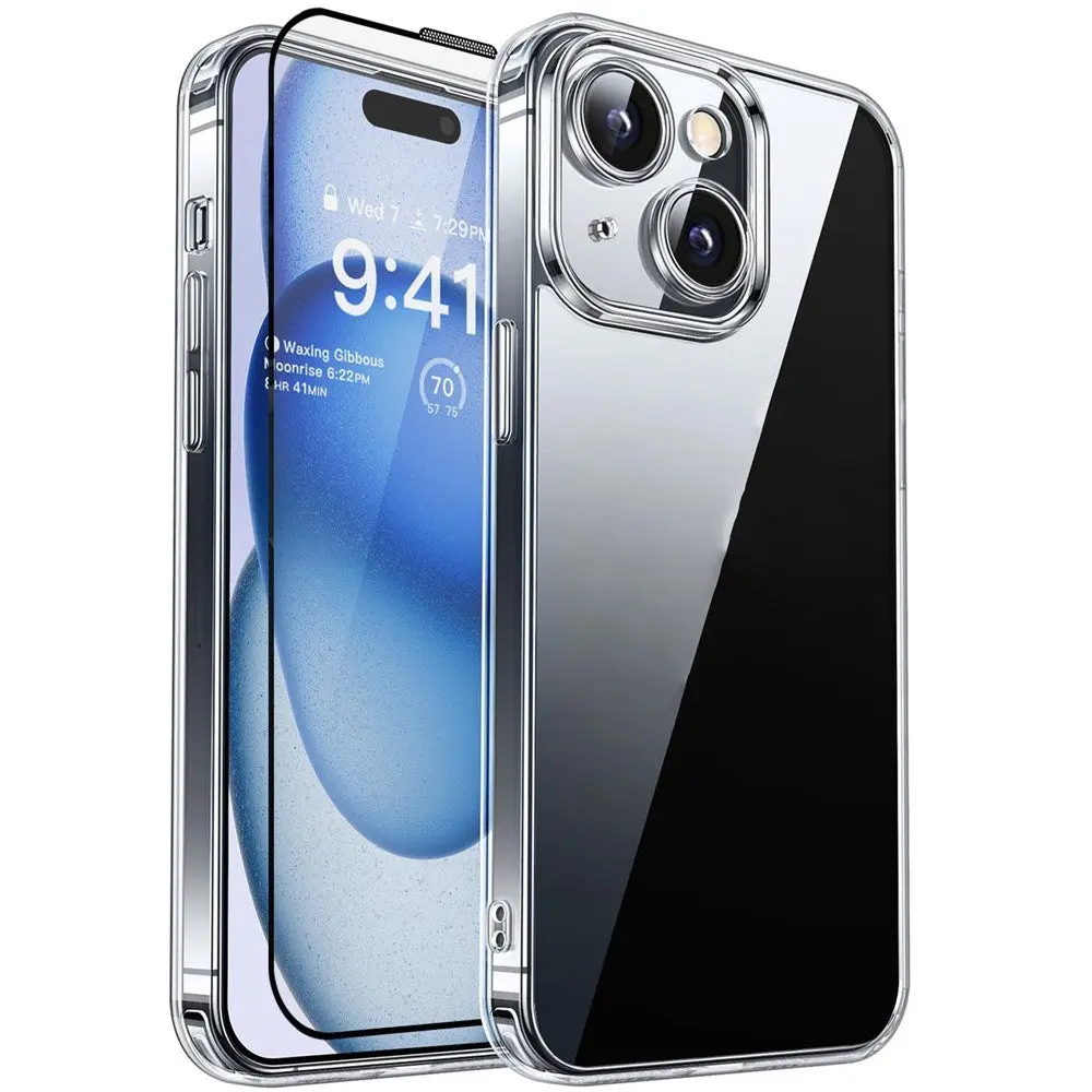 iPhone 15 RURIHAI 2-i-1 Beskyttelsessett m. Fleksibelt Plast Deksel & Skjermbeskyttelsesglass - Gjennomsiktig