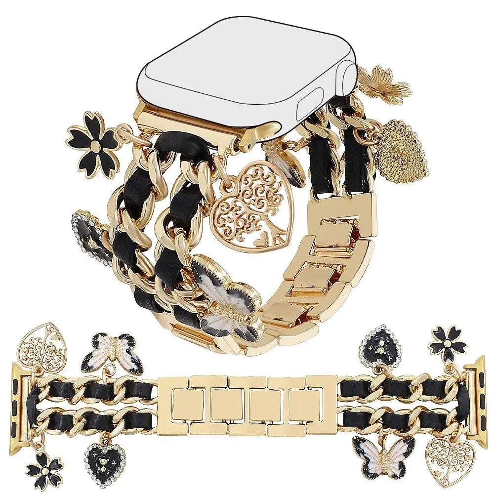 EIDERWOOD Apple Watch (38 / 40 / SE / 41 / 42mm) Metall Rem m. Kunstskinn & Vedheng - Gull / Svart