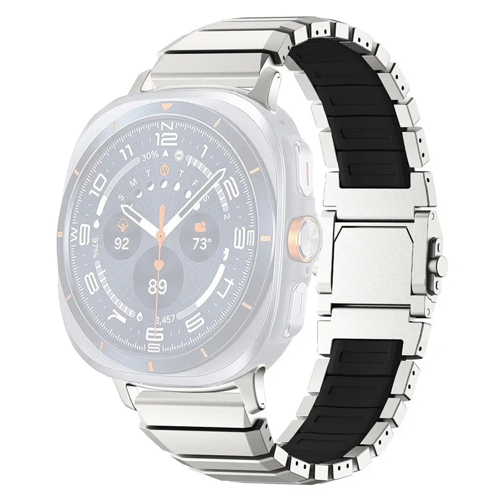 Samsung Galaxy Watch Ultra 2 / Ultra (47mm) Magnetisk Metall Reim m. Silikon - Sølv / Svart