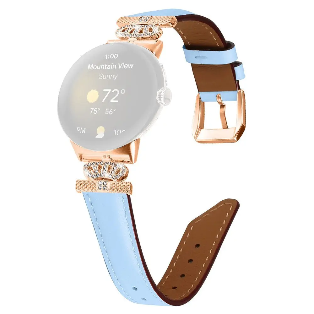 Google Pixel Watch 1 / 2 / 3 (41mm) Kunstskinn Rem med Rose Gold Rhinstenen Spenne - Blå