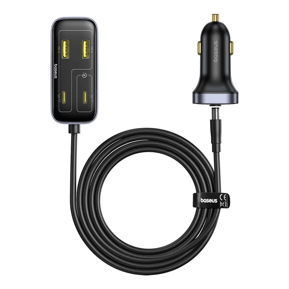 Baseus Multifunksjonell Billader 110W med 3 x USB-A & 3 x USB-C - 1,5m - Svart
