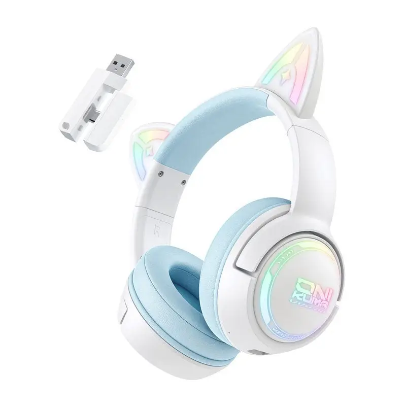 ONIKUMA GT838 Cat Ear Gaming Headset - Hvit / Blå