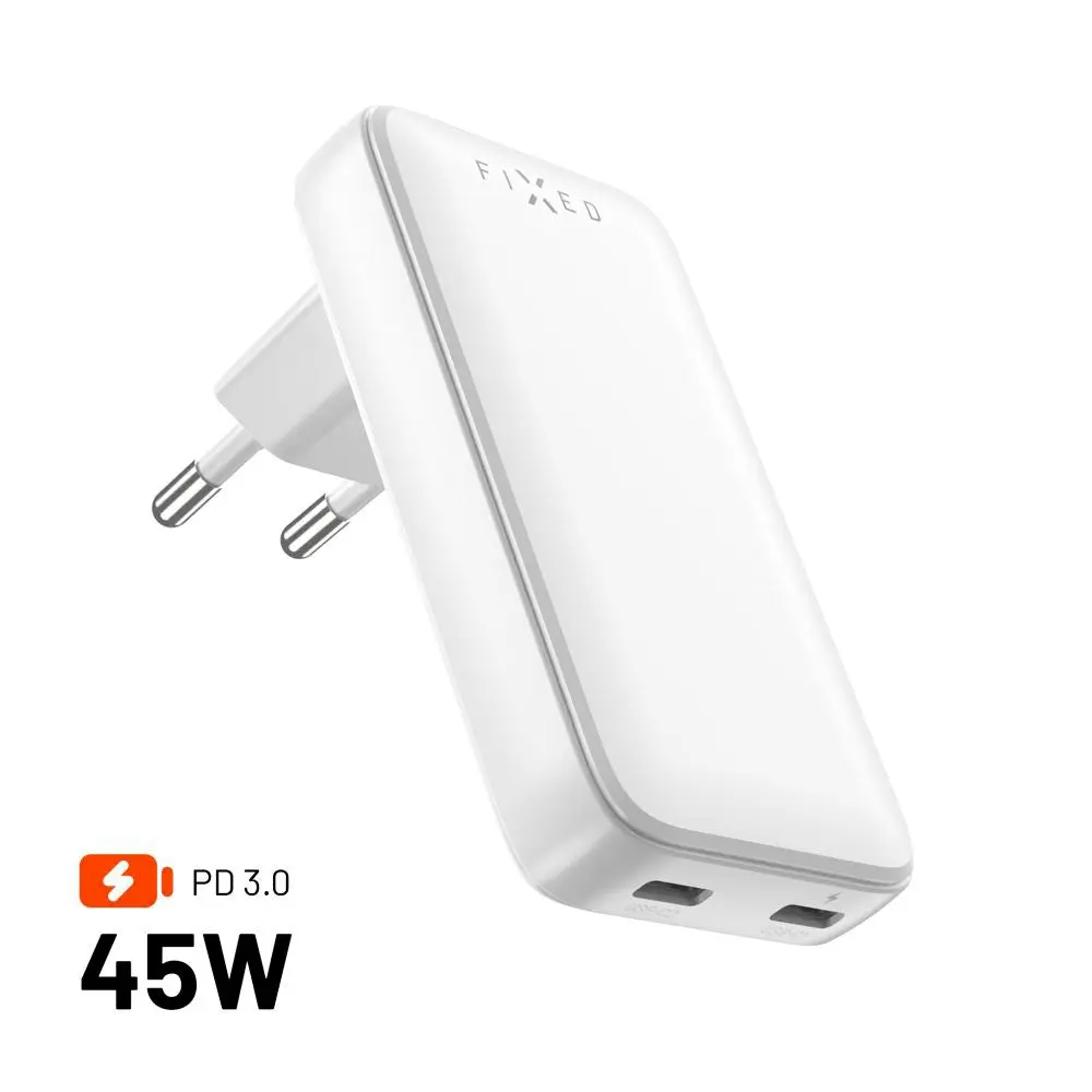 Fixed Slim GaN USB-C Lader - 2 Porter - Hurtiglading - Hvit