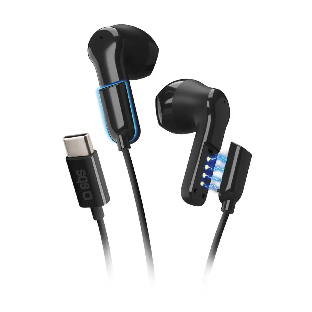 SBS Hybrid 2-i-1 Hodetelefoner - med / uten Kabel - USB-C - Svart