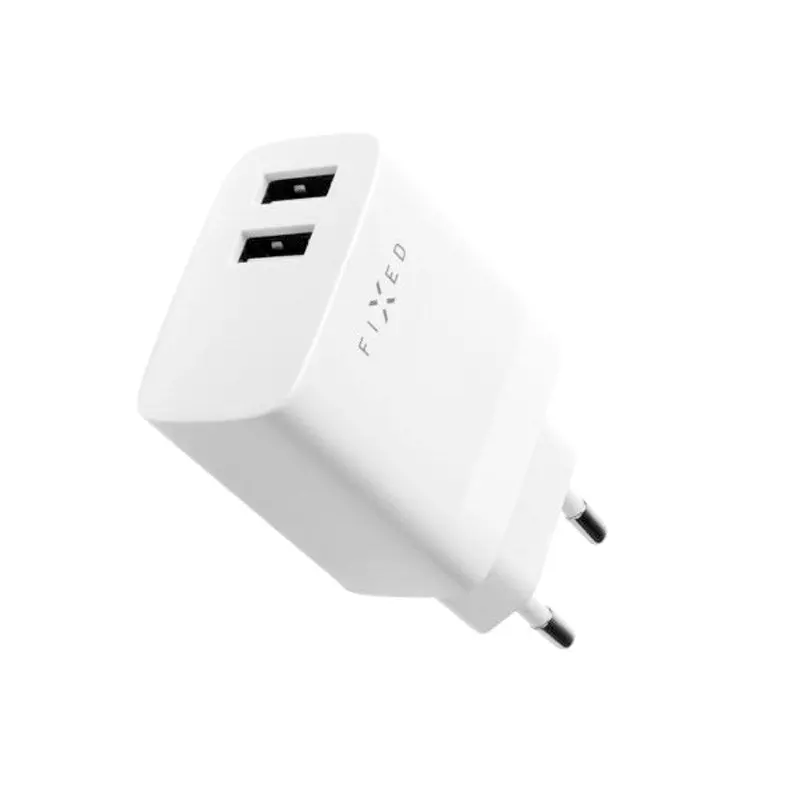 Fixed Vegglader m. 2x USB-A 17W - Hvit