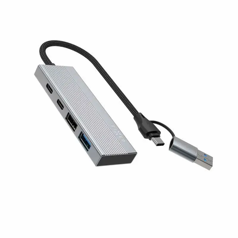 Fixed 4-i-1 USB-C-Multiport med 2 x USB-A 2 x USB-C - Sølv