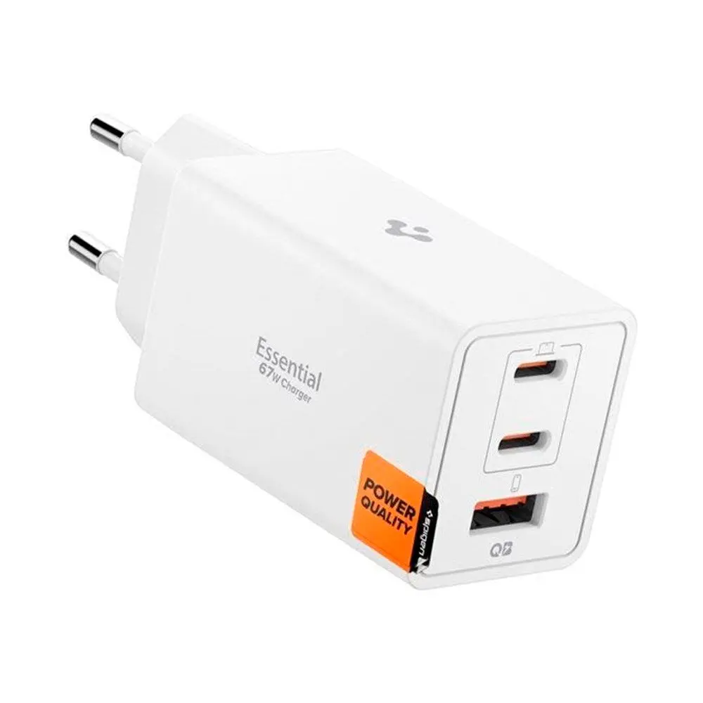 Spigen 67W Vegglader m. 2x USB-C & 1x USB-A - Hvit