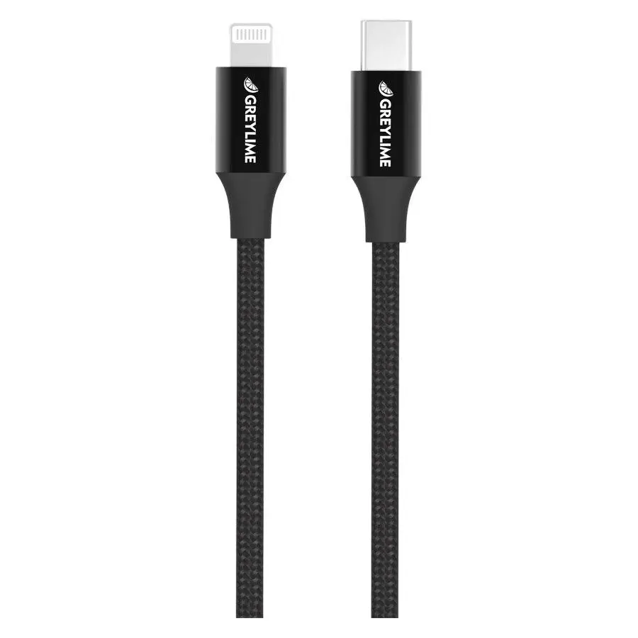 GreyLime 18W Flettet USB-C til Lightning Kabel 2 meter - Svart