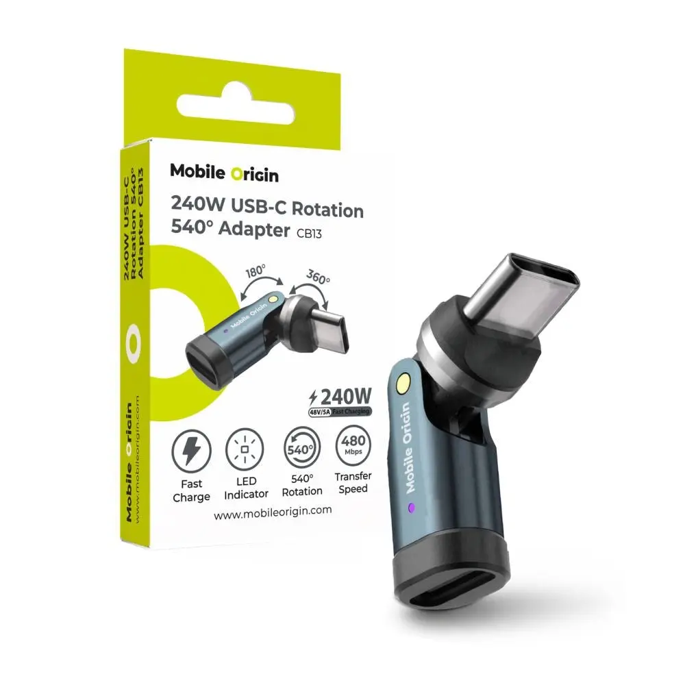 Mobile Origin 240W 540° Rotasjonsadapter USB-C – Grå