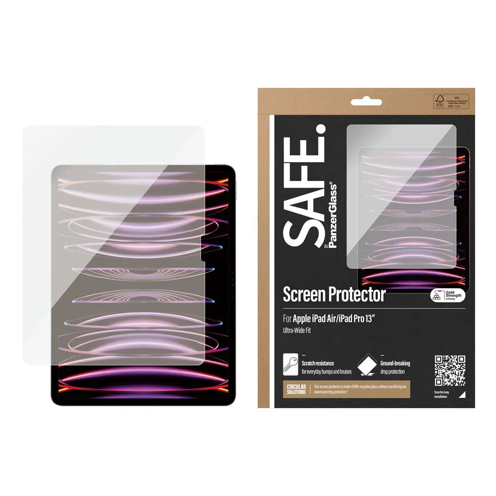 iPad Air 13" (2026 / 2025 / 2024) / Pro 13" (2025 / 2024) Safe By PanzerGlass® Ultra-Wide Fit Beskyttelsesglass - Case Friendly - Gjennomsiktig