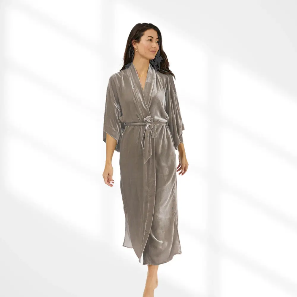 Kimono silkevelour Taupe