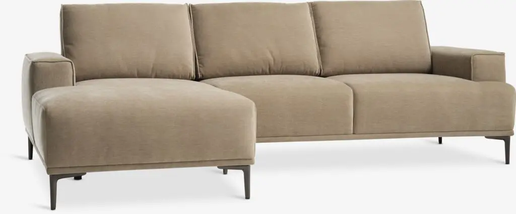 Sofa m/sjeselong BRUND venstre blek kaki stoff