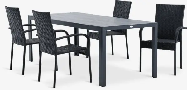 MADERUP L205 bord + 4 GUDHJEM stol svart