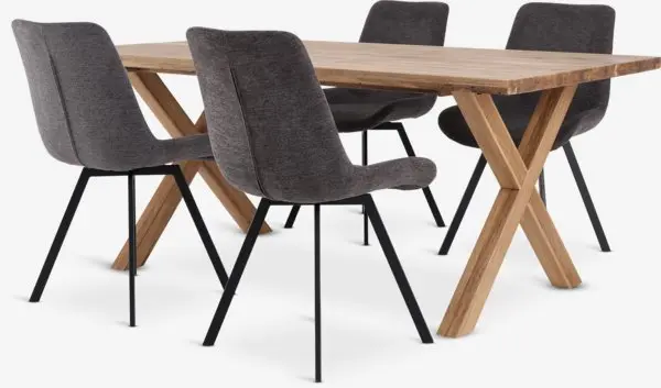 GRIBSKOV L180 bord natur eik + 4 HYGUM stol grå