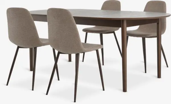 MARSTRAND L200/280 bord mørk eik + 4 JONSTRUP stol beige